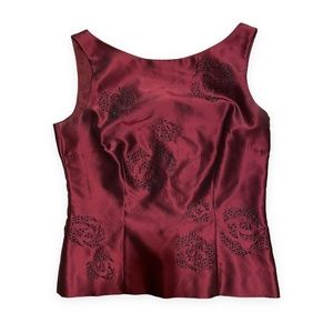 Ann Taylor Goth Sleeveless Burgundy & Black Beaded Top Size 2 Vintage
